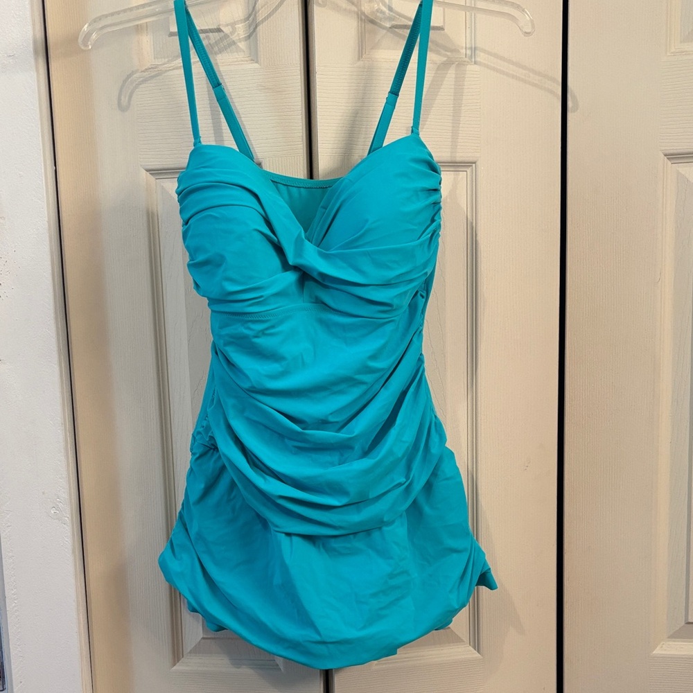 Turquoise Ruched Swimsuit - Picture 1 of 11